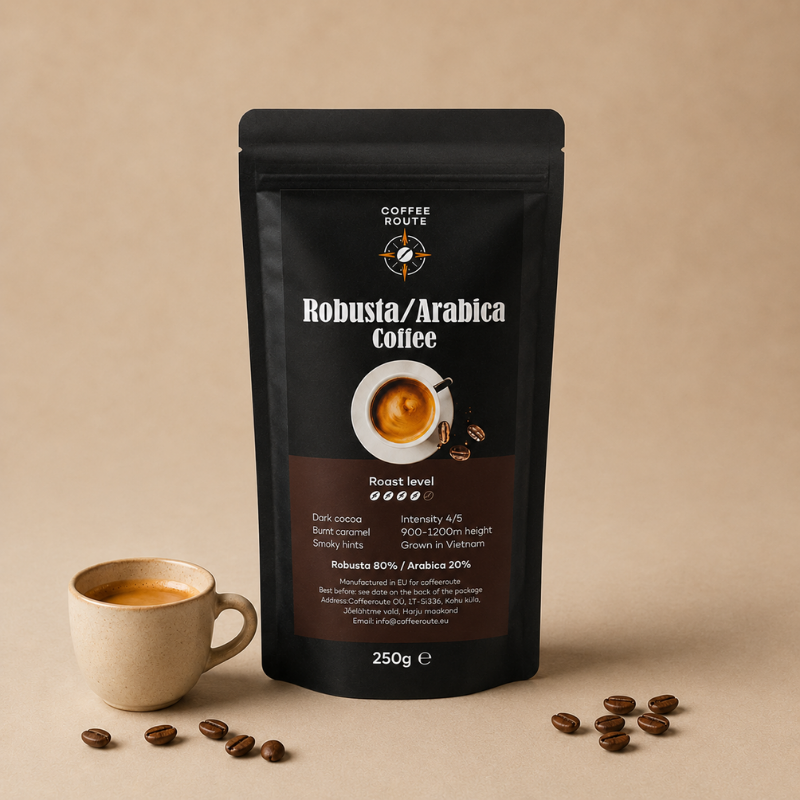Kavos pupelės Robusta/Arabica, 250g